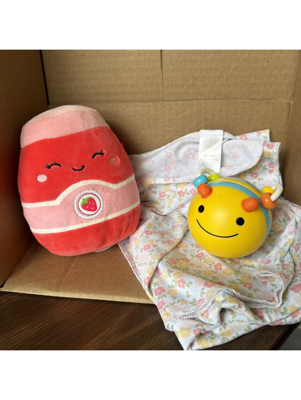 Baby Starter Set/ Bee Rattle by Skip Hop, Berry Jam Squishmellow, Baby Blanket